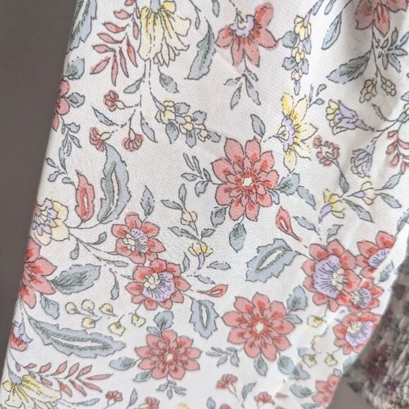 Love Tree Smocked Crop Top Off White Coral Yellow Floral Peasant Blouse M - Picture 5 of 7